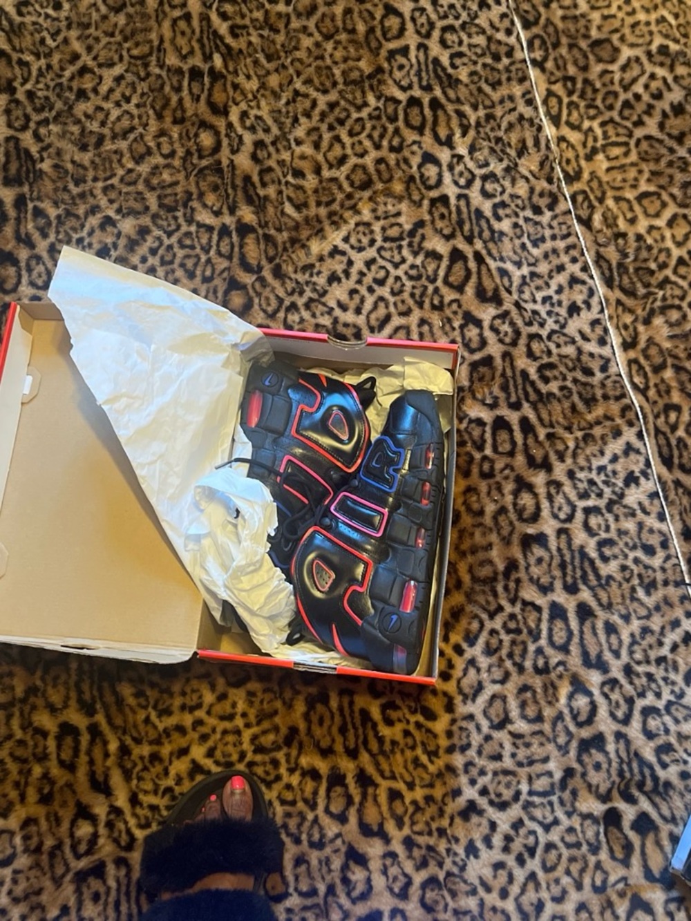 Nike Men’s Black and Red Air More Uptempo Sneakers